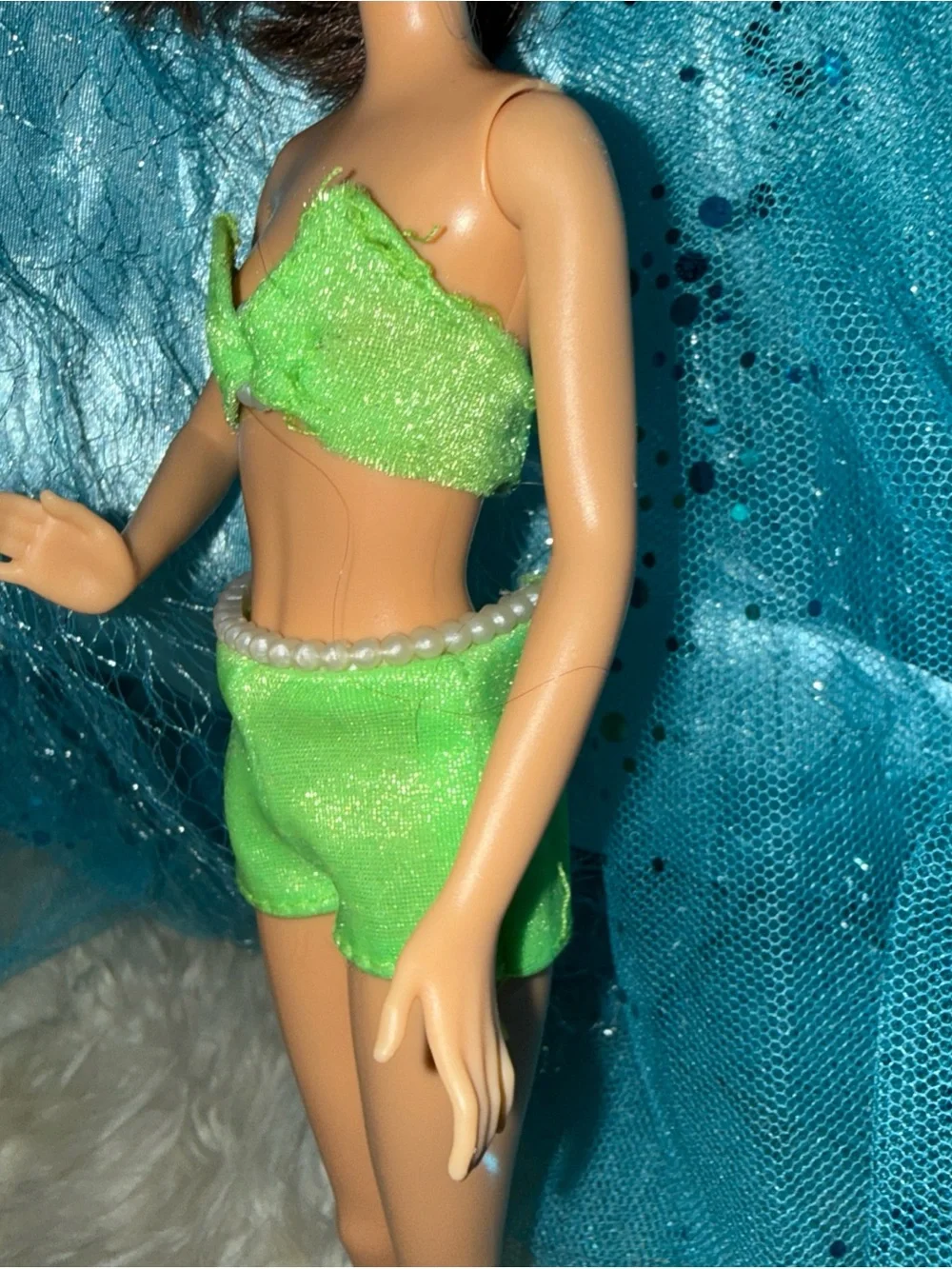 Mattel Barbie green pearl shorts and bikini top 60’s 70’s